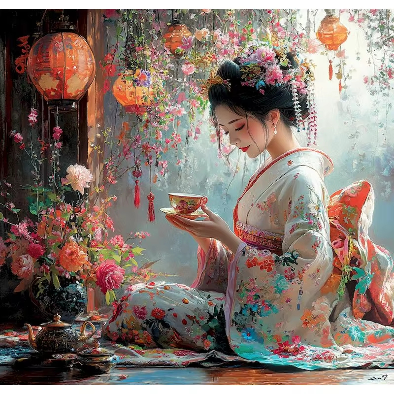 Japanese Lifestyle Game - Japanese Style Woman Oil Painting By