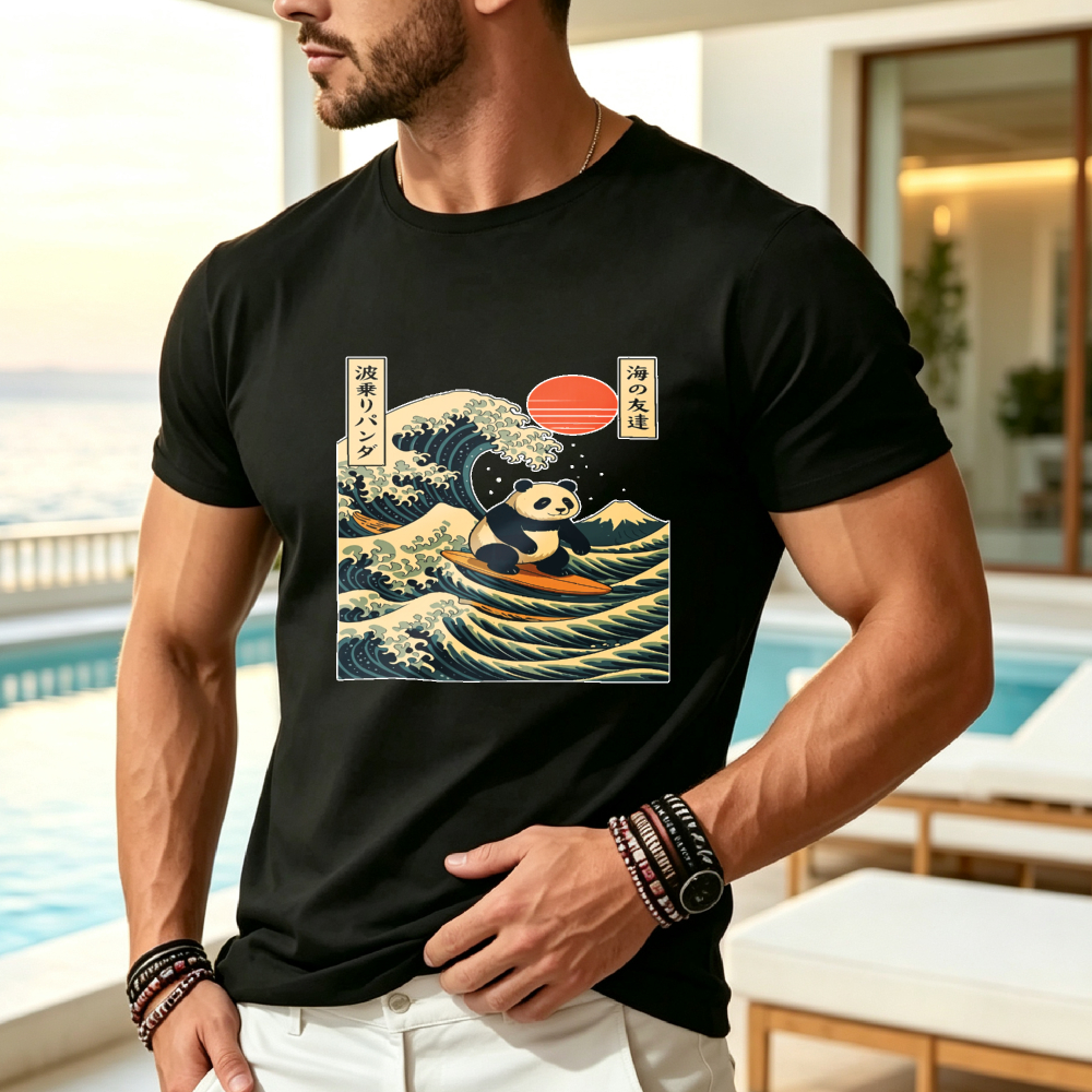 Japanese Daily Lifestyle - Men's Retro Surfing Panda & Japanese