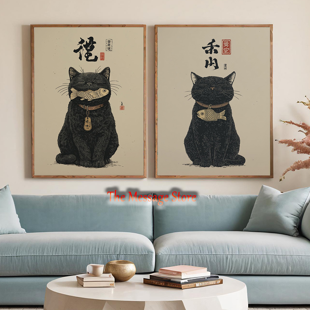 Black Lucky Cat Ukiyo-e Japane – Japanese Lifestyle And Traditions recenzja i cena
