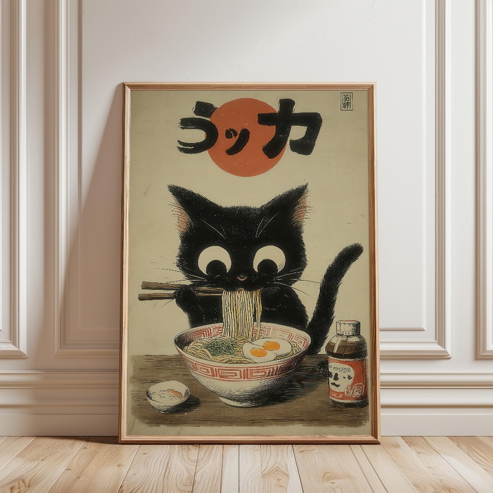 Black Cat Eating Ramen Rainy G – Japanese Eating Lifestyle recenzja i cena